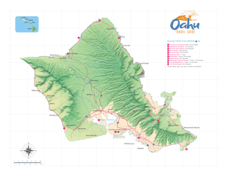 A scenic driving map of Oahu