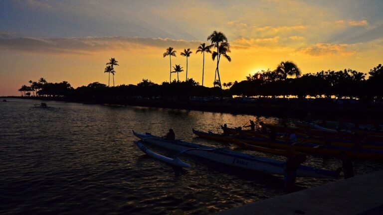 Sunset over the Ala Wai Boat Harbor and Magic Island