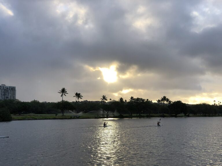 Looking east across the Ala Wai Canal near Nohonani Street just after sunrise
