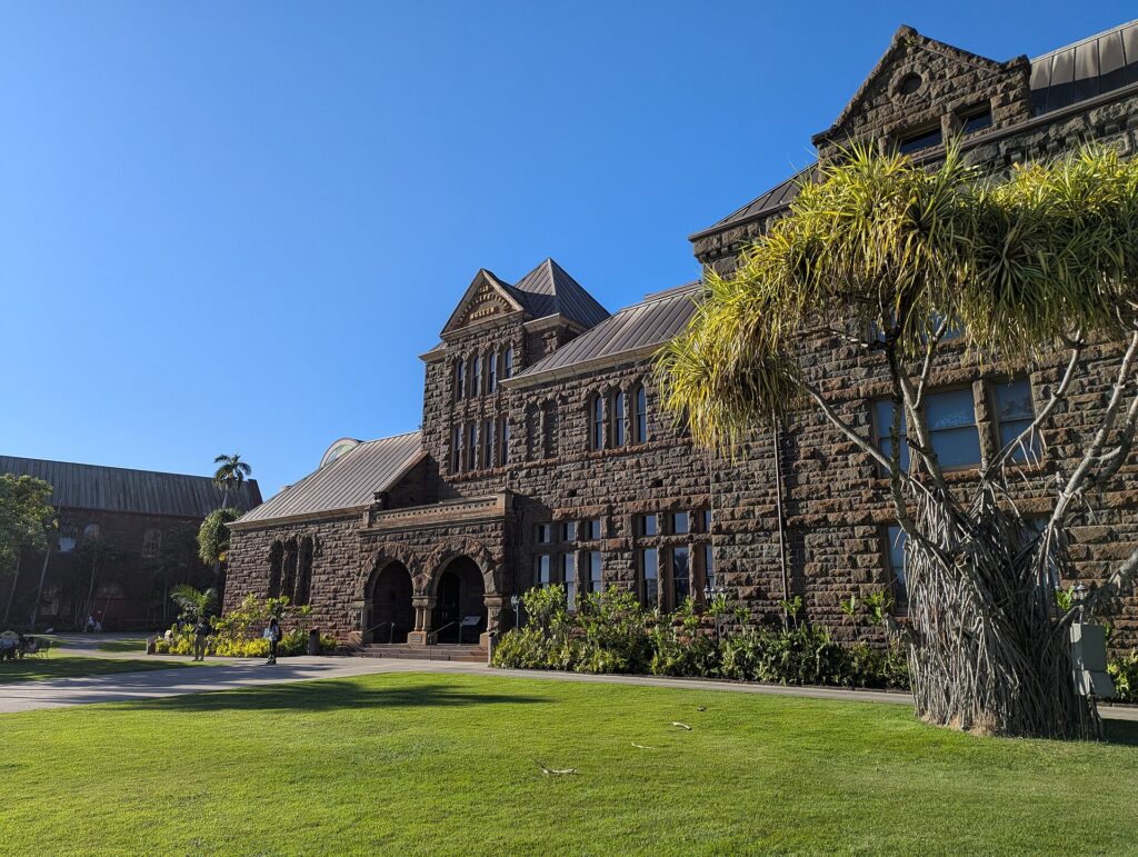 The lawn in front of Bishop Museum's stone hall in Honolulu