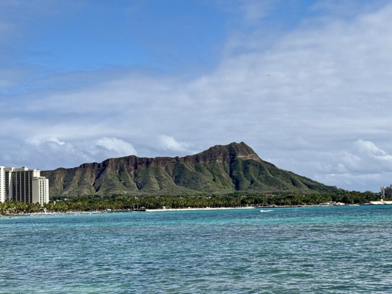 Diamond Head across the water from Fort DeRussy Beach in Waikiki