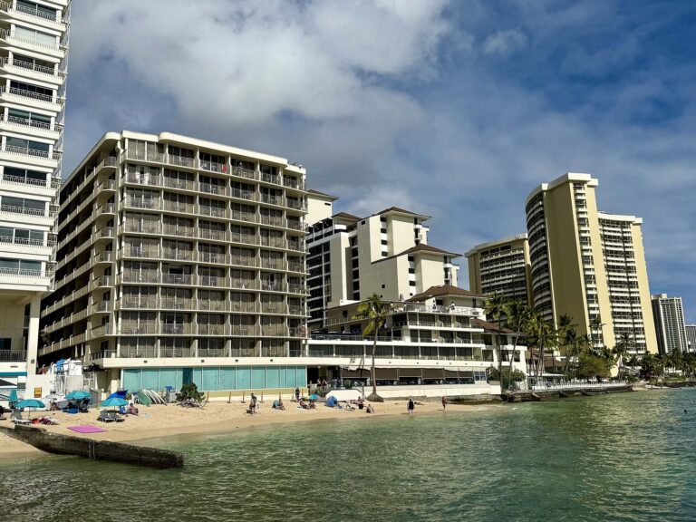 Fort DeRussy Beach in Waikiki with hotels behind the sand
