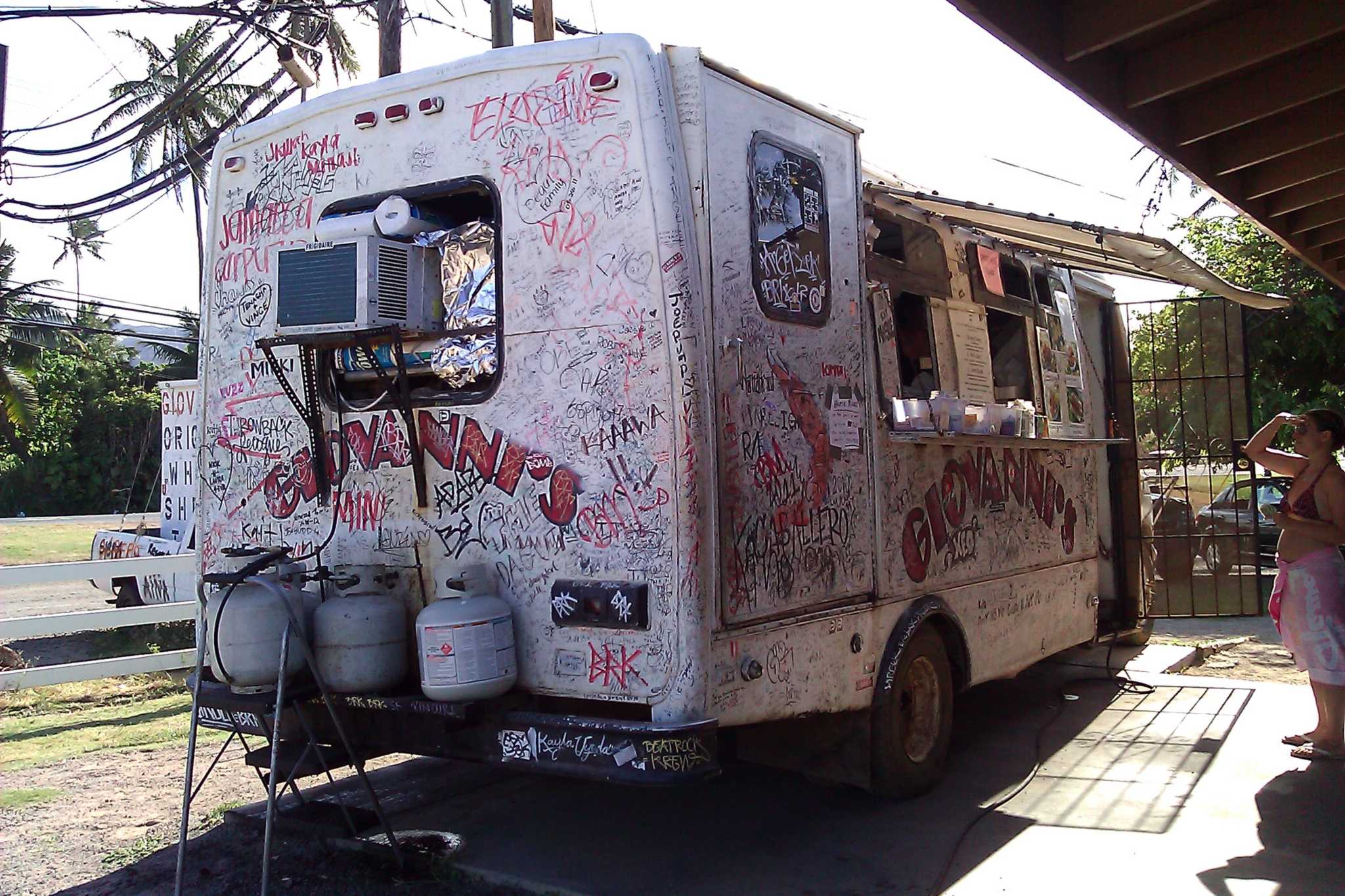 Giovanni's Shrimp Truck in Kahuku, the graffiti-covered original of the North Shore food trucks on Oahu