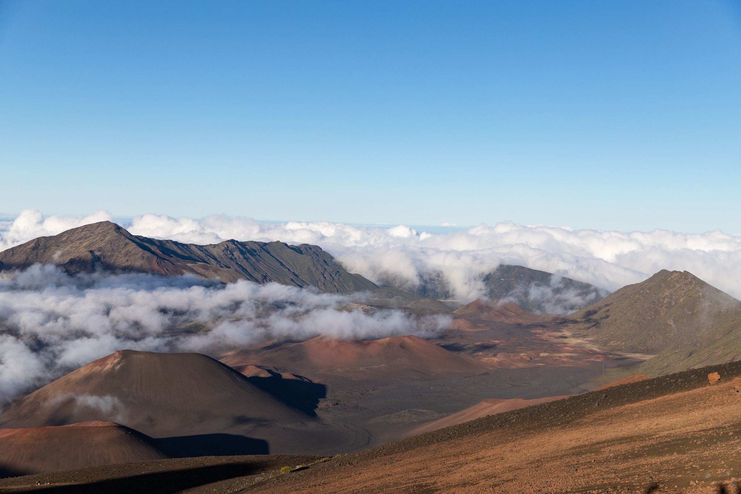 Cinder cones and clouds in the Haleakala summit crater on Maui