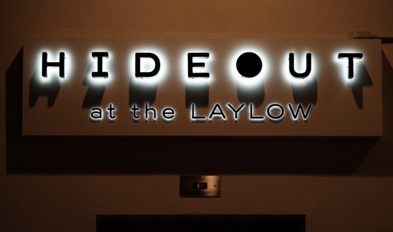 Hideout restaurant and bar at The Laylow in the evening