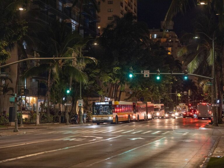 TheBus on Kuhio Avenue in Waikiki at night
