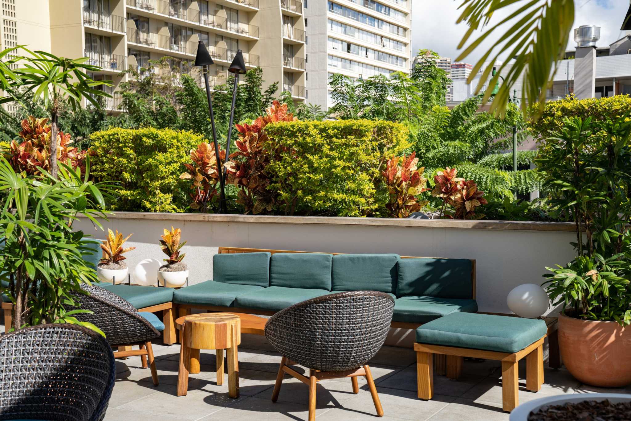 The patio at The Laylow, Autograph Collection in Waikiki