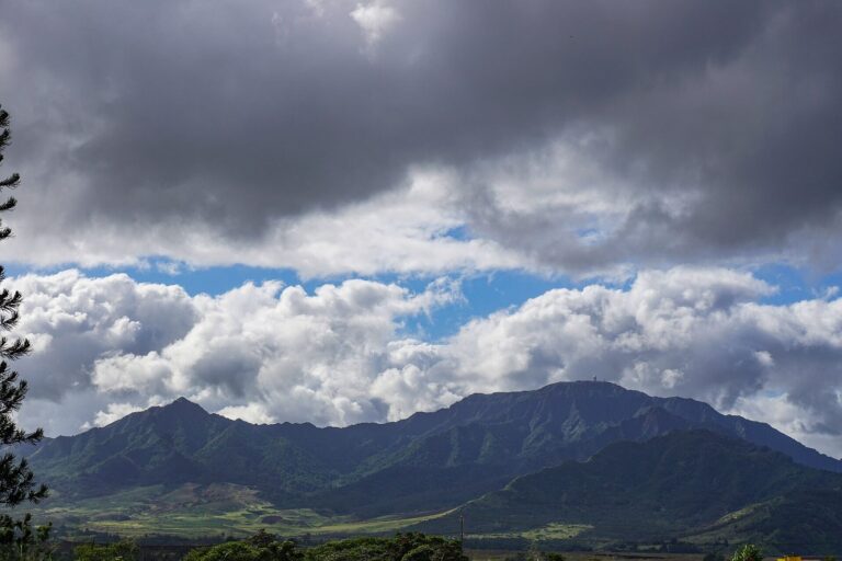 Mount Kaala under clouds, seen across central Oahu