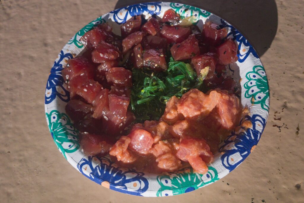 A poke bowl with two kinds of poke