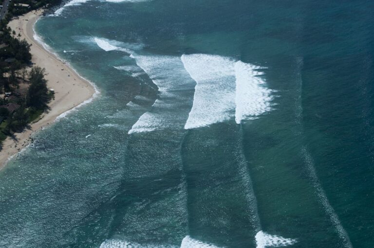 Aerial view of the North Shore coast southwest of Turtle Bay