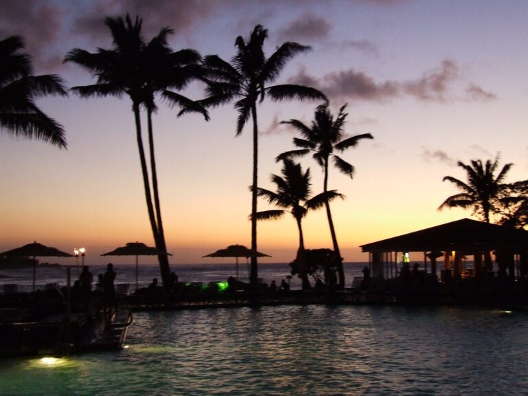 The main pool at Turtle Bay at dusk