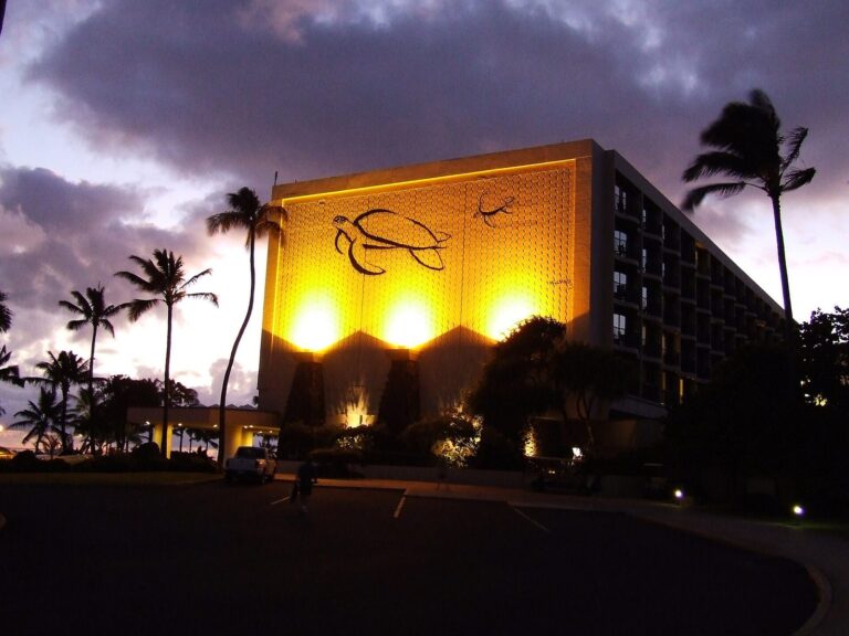 The Turtle Bay resort at sunset