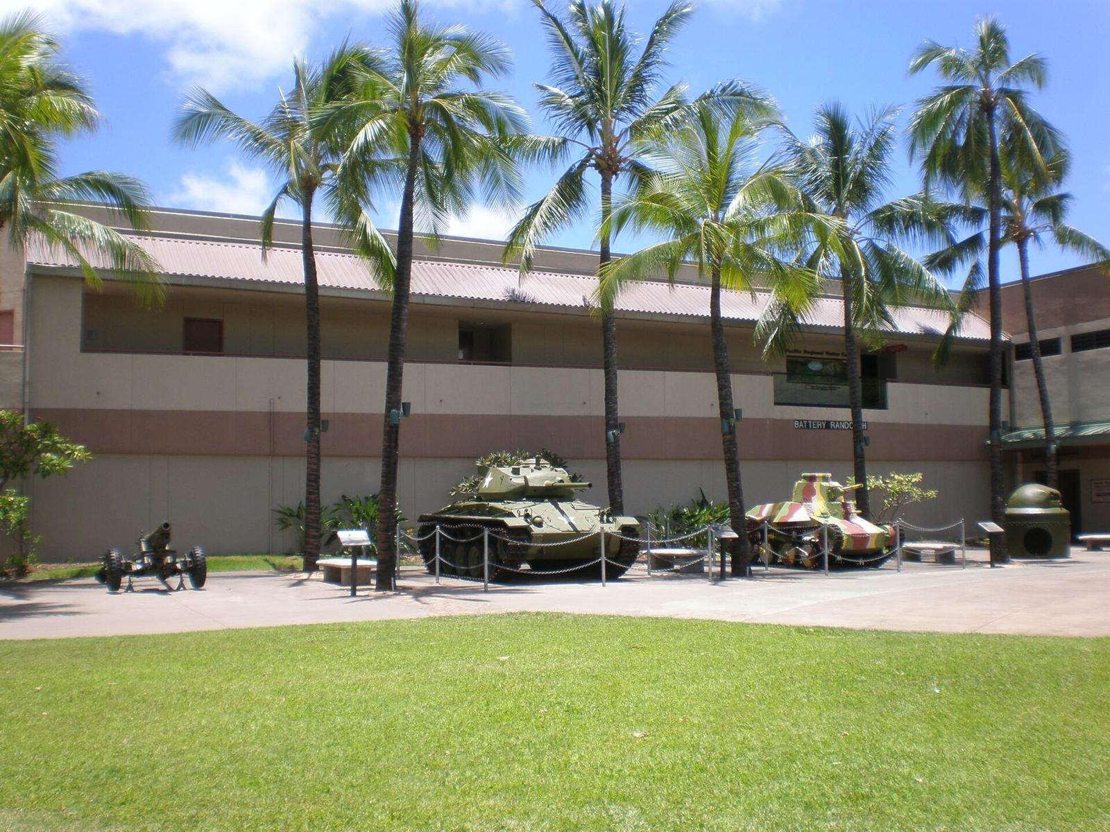 Tanks and artillery on the lawn in front of Battery Randolph, home of the free U.S. Army Museum of Hawaii in Waikiki