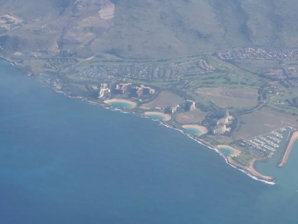 Aerial view of the Ko Olina lagoons and golf course on Oahu's west side