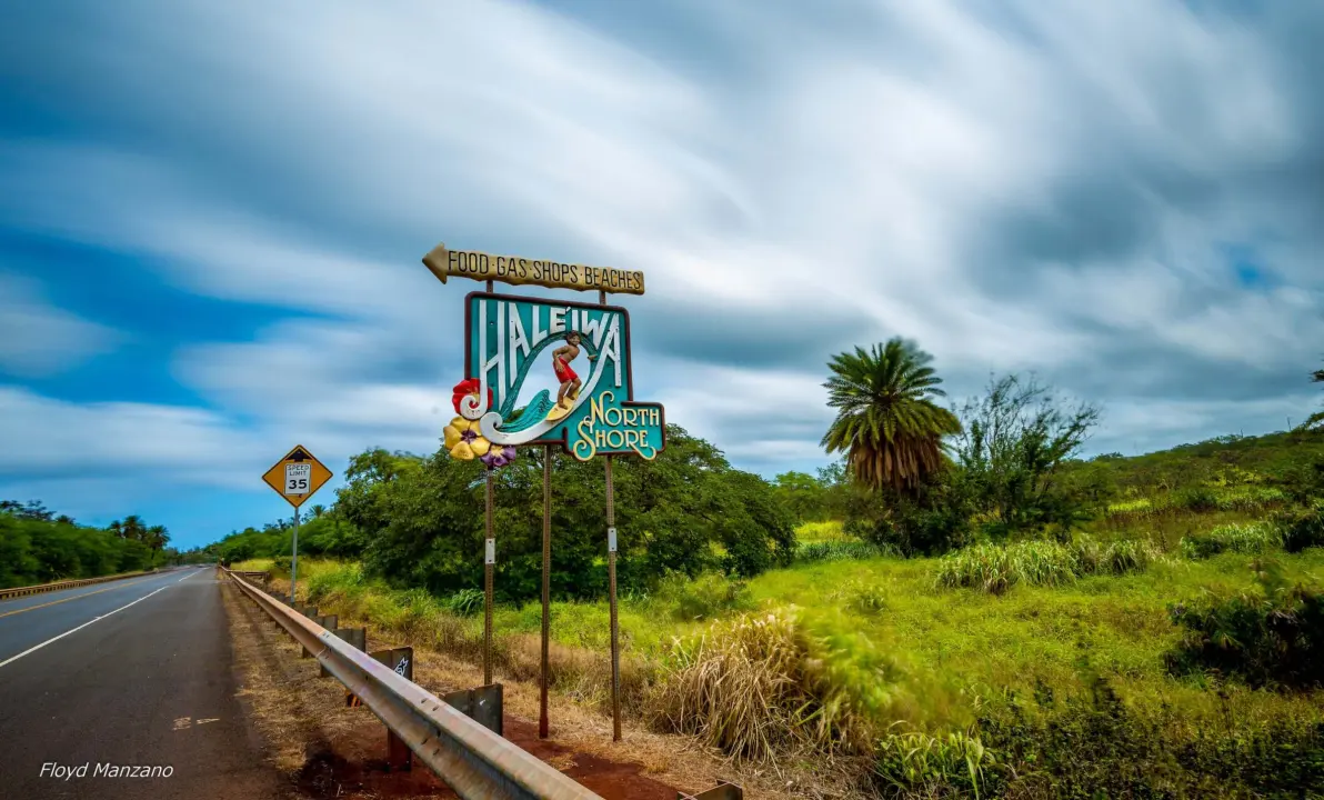 The Haleiwa town sign on Oahu's North Shore