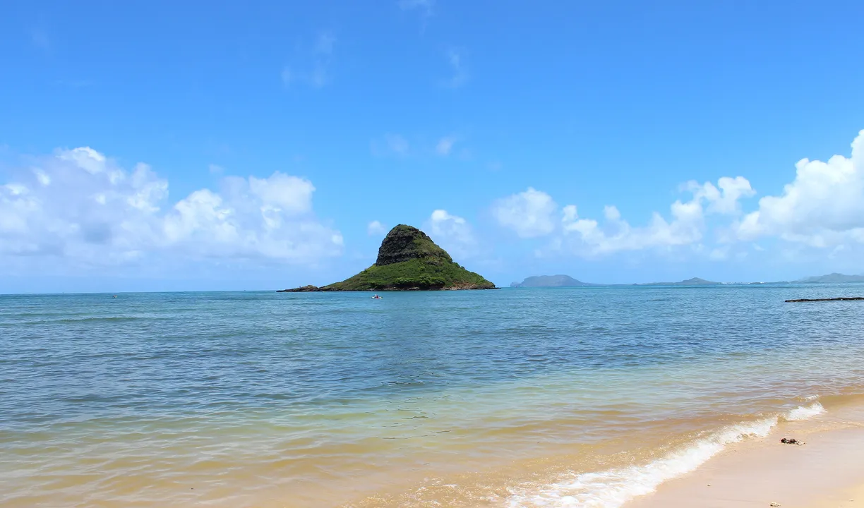 Mokolii islet seen from Kualoa Point on Oahu's windward side