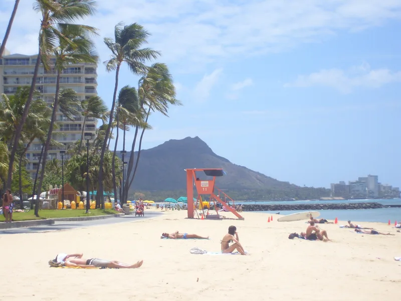Diamond Head rising behind Waikiki Beach on Oahu