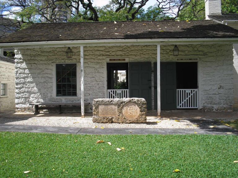 The coral-block Printing Press Building at the Hawaiian Mission Houses in Honolulu