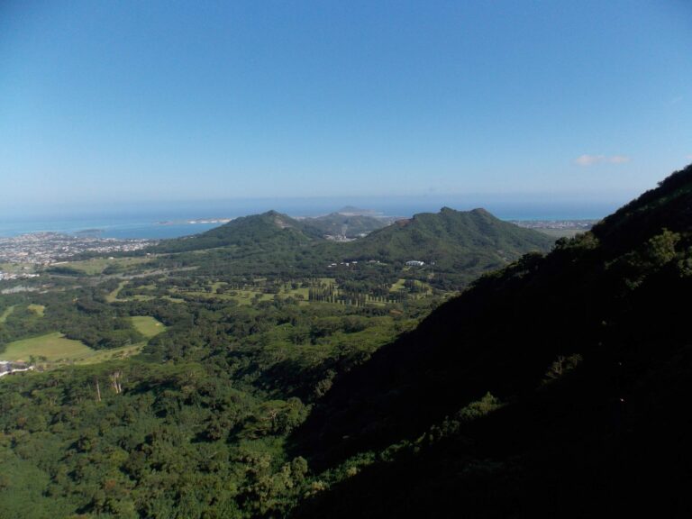 The view from Nuʻuanu Pali State Wayside toward Kailua and the Windward coast