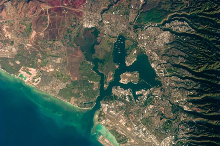 Astronaut photograph of Pearl Harbor and the south coast of Oahu from the International Space Station